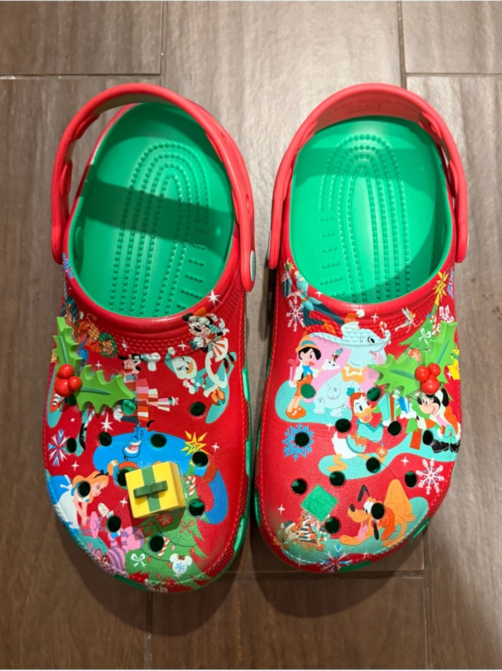 CROCS Kids Disney Red with Green Insole and Holiday Graphics